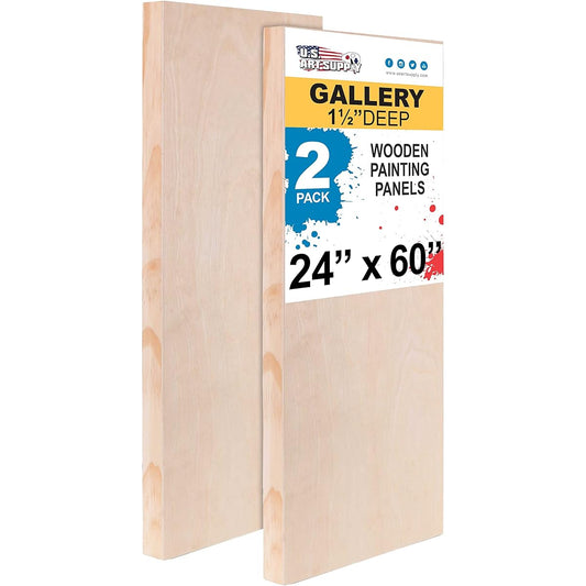 U.S. Art Supply 24" x 60" Birch Paint Pouring Panel Board, Gallery 1-1/2" Deep Cradle (2 Pack) - Artist Deep Wood Wall Canvas - Paint Mixed Media Craft, Acrylic, Oil, Attractive