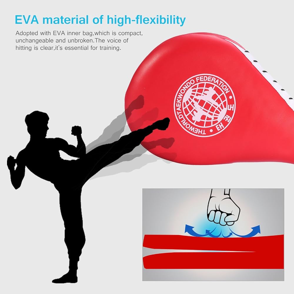 Double hand mitts, boxing mitts, punching mitts, for kickboxing, karate, taekwondo, muay thai, martial arts, martial arts training, practice, releases stress, the sound of a clean hit is pleasant, lightweight, left and right pair, ambidextrous (red - 1 p