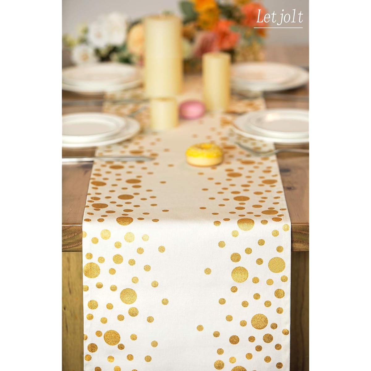 Letjolt Sparkly Table Runner White and Gold Table Decorations for Birthday Party Wedding Bridal Shower Decor Easter Day Cotton Fabric 12x72 Inch