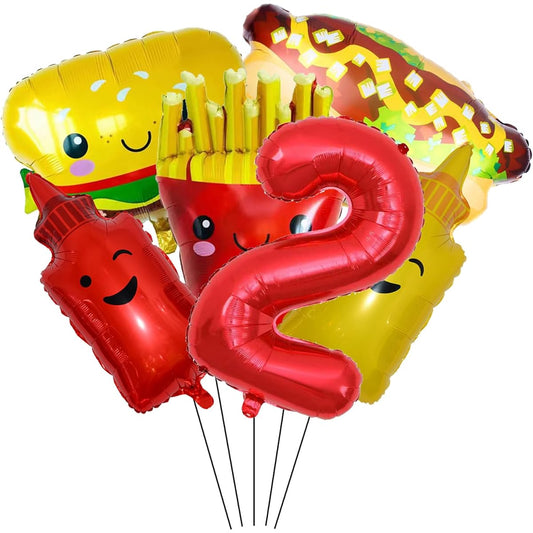 6pcs BBQ Party Balloons Pig Shape Foil Balloons Ketchup Bottle Balloons Mustard Beer Mug with 2 Numbers Mylar Balloons Baby Shower Wedding Summer Decorations