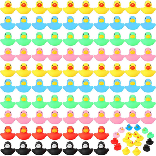 300pcs Rubber Ducks Bath Toys, Float Squeaking Mini Yellow Ducks Small Shower Rubber Ducks Bathtub Toys Pool Toys Party Supplies for Shower Birthday (Multicolor, 1.57 x 1.57 x 1.18 Inch)