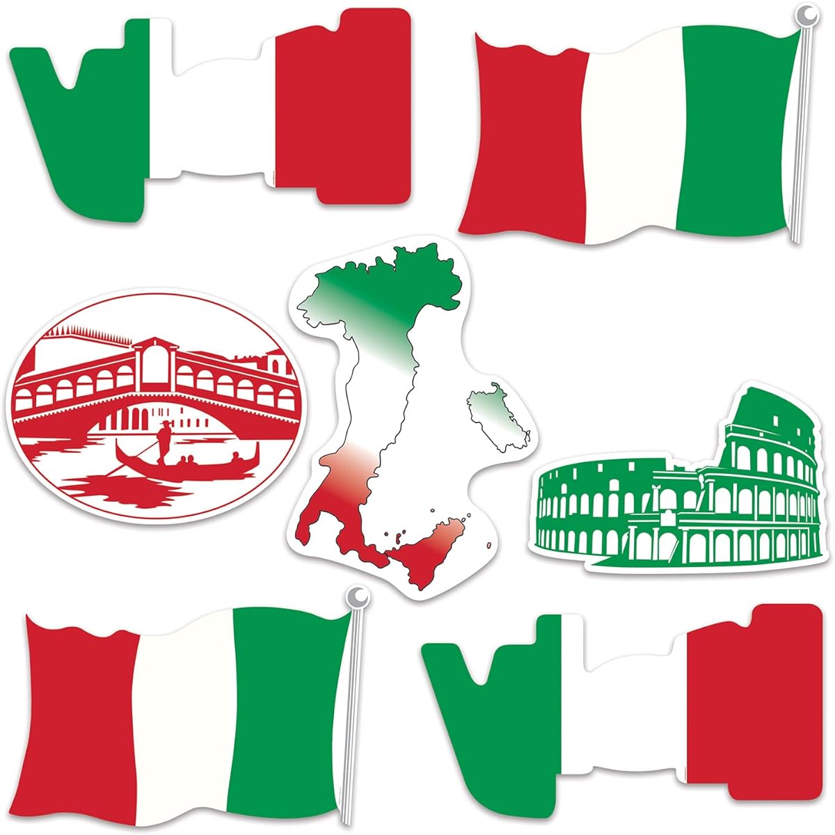 Beistle 53674 Italy Cutouts, 14 Pieces, Italian Decorations, Party Supplies from Around the World, 12"-16", Red/White/Green/Black