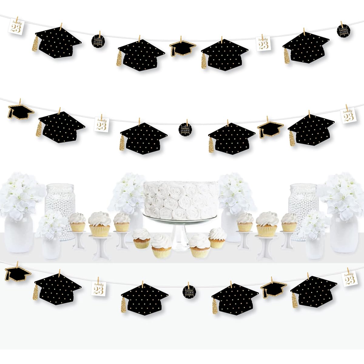 Big Dot of Happiness Tassels Worth The Hassle - Gold - 2020 Graduation Party DIY Decorations - Clothespin Garland Banner - 44 Pieces