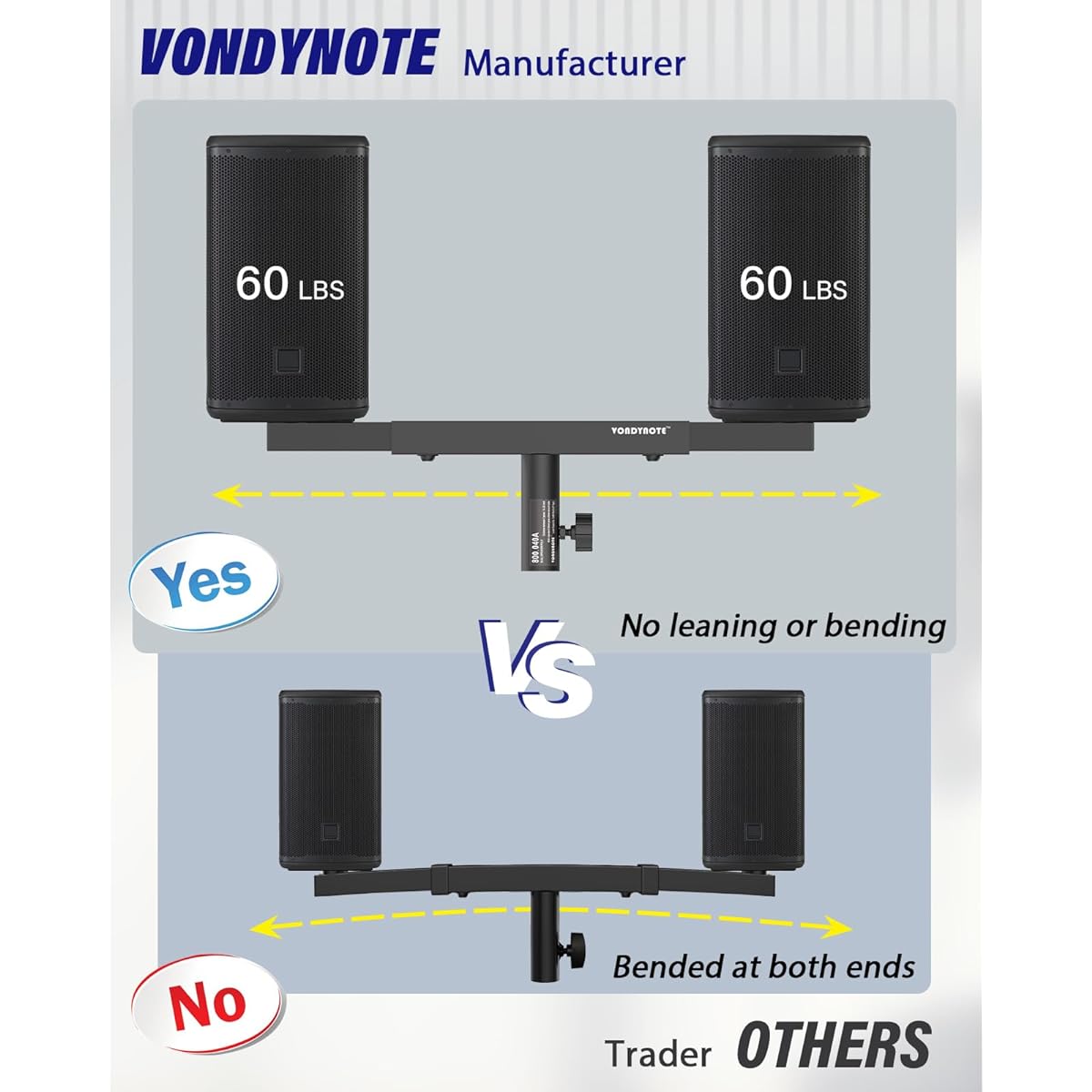 Vondynote Dual Speaker Mount Bar Mount Fork Bracket Speaker Pole Width Adjustable Single