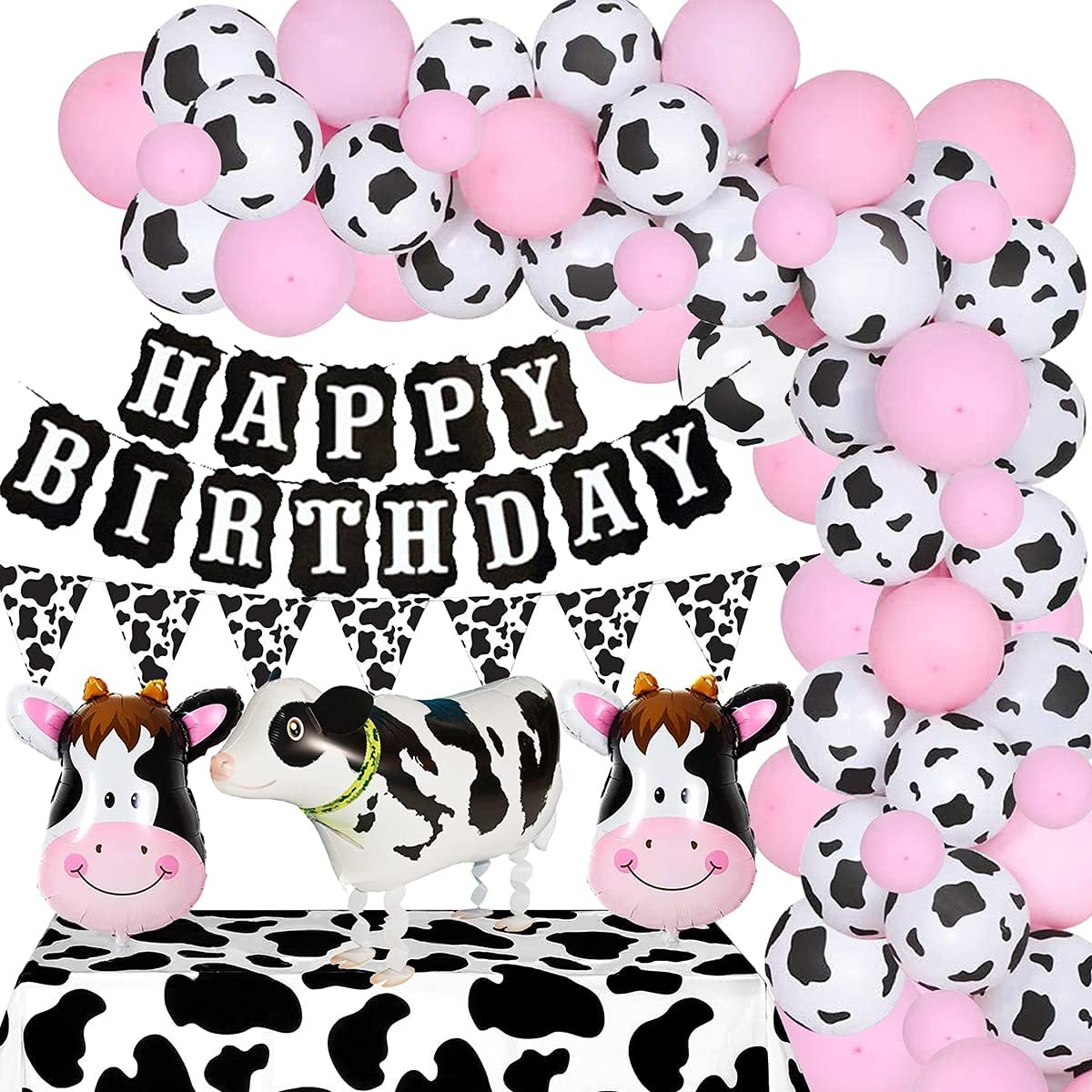 Pink Farm Cow Balloon Arch