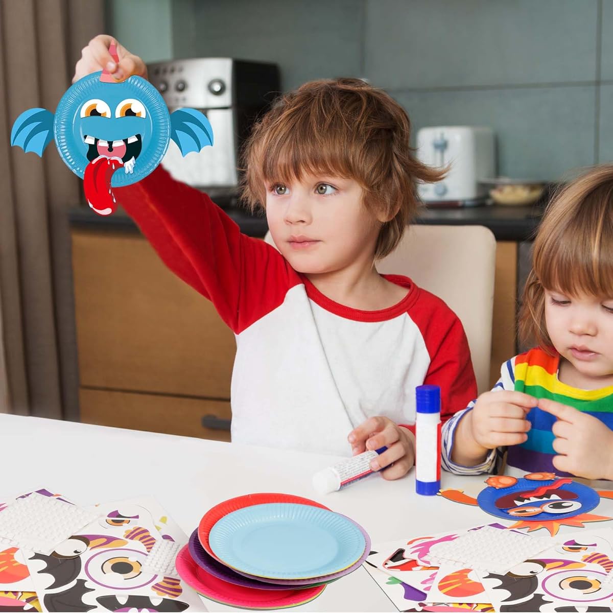 KATOOM Paper Plate Art Kit for Kids, 12 Pack Monster Art Craft Gifts for Ages 3 4 5 6 7 8 Boys Girls Toddlers DIY Craft Cards Early Learning Art Projects Birthday Halloween Christmas