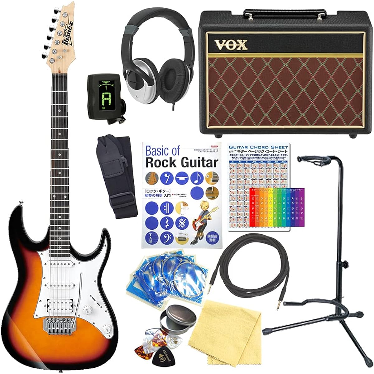 Ibanez GRX40 TFB Electric Guitar with VOX Amplifier, Beginner's 15-Piece Set