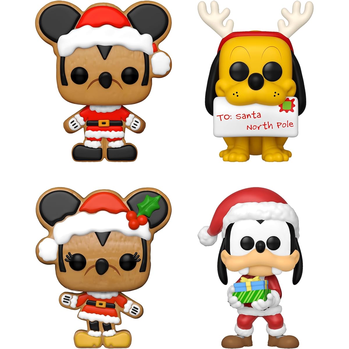 Funko Pop! Disney Holiday 2023 Set of 4 - Gingerbread Mickey, Gingerbread Minnie, Pluto with Letters, Goofy with Gift, 64326-29