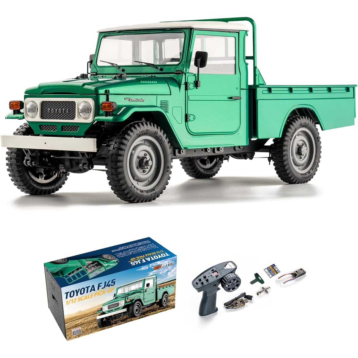 WOWRC FMS 1/12 Toyota FJ45 RC Crawler RTR Certified Pickup Truck 2 Speed Transmission Remote Control Lighting System for Kids/Beginners/Model Enthusiasts