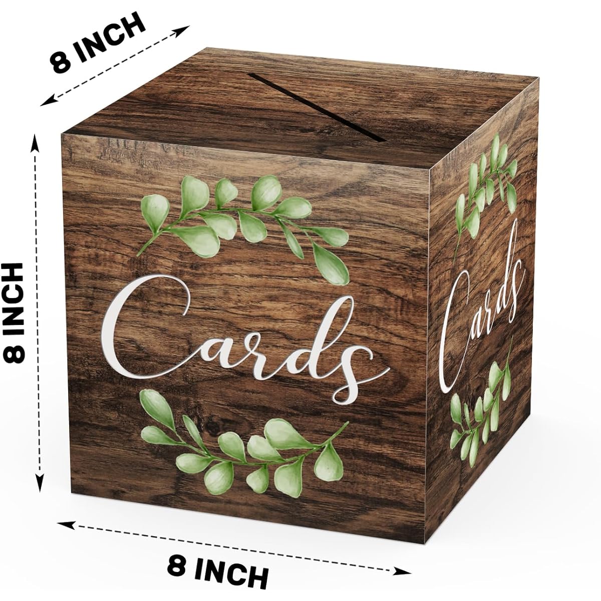 WUAWN Green Wood Card Box 8"x8"x8" Rustic Envelope Gift Piggy Bank Holder for Wedding Party Birthday Bridal Shower Baby Shower Graduation Decoration - box01