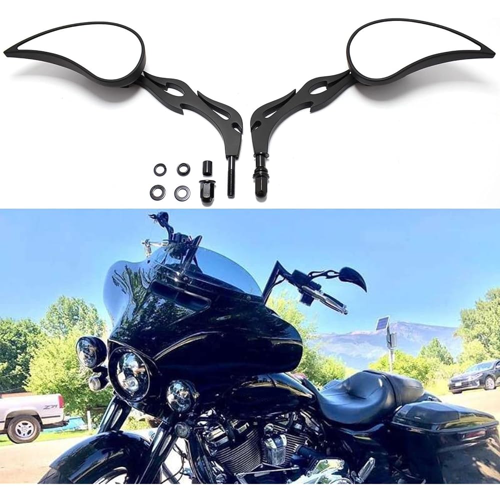 8mm Chrome Motorcycle Teardrop Rear View Side Mirror for Harley Sportster Cruiser Chopper (Black)