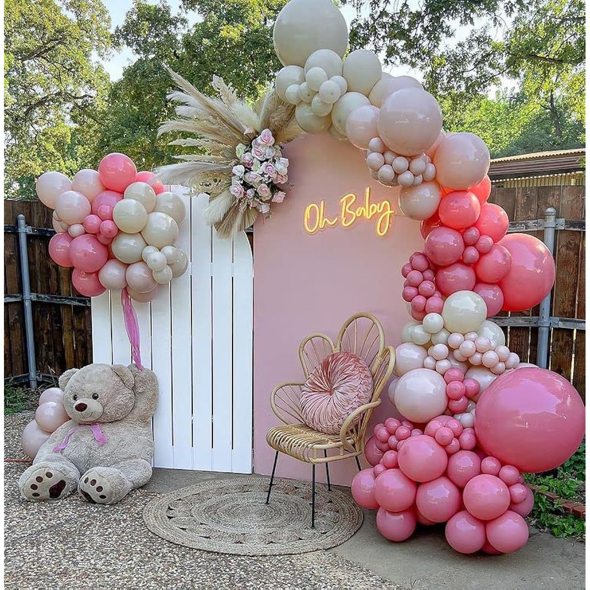 Teddy Bear Themed Balloon Garland for Gender Reveal (Pink)
