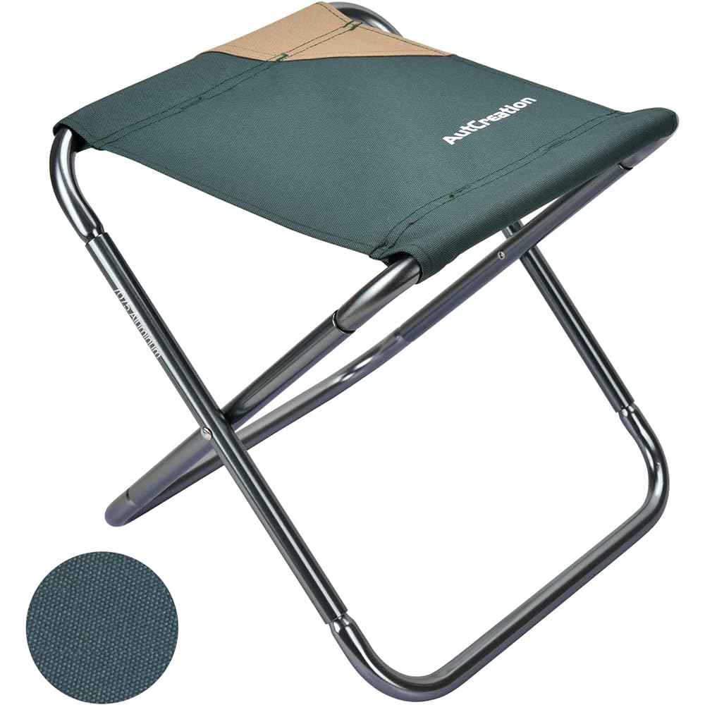 AutCreation Outdoor Chair, Folding Chair, Compact Chair, Load Capacity 100kg, Ultra Lightweight, Storage Bag Included, Convenient to Carry, Fishing, Barbecue, Mountain Climbing, Camping (Green)