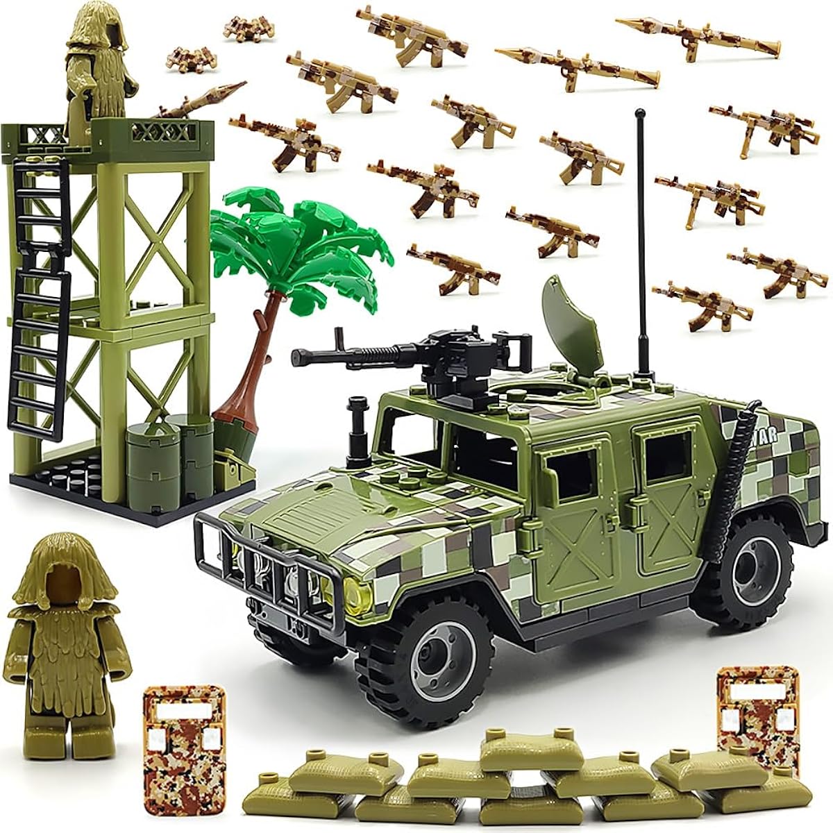 DSPITWOD Military Toy Model Car Guard Tower Weapon Pack Building Blocks Toy Compatible with Mini Figure Brick Toys for Boys 6-12 Years Old (173 Pieces)