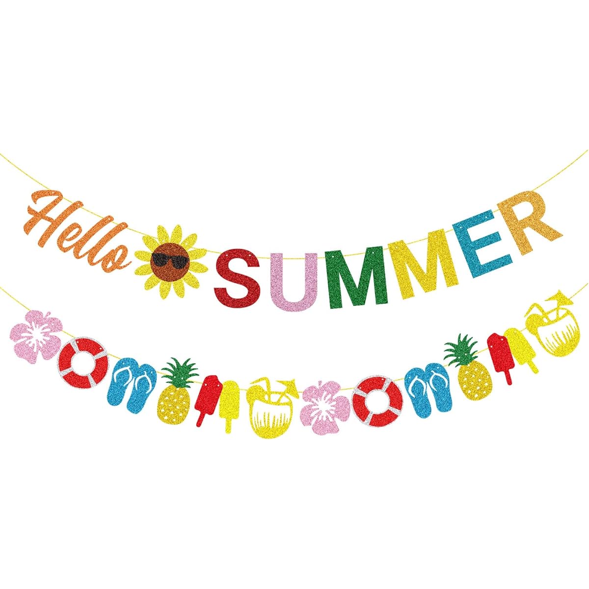 Hello Summer Banner, Sunflower Sign and Colorful Glitter Popsicle Banner, Hello Summer Ice Cream Garland Banner, Summer Birthday Party, Fireplace Mantle Decoration Supplies