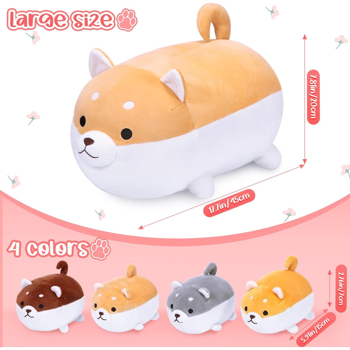 Glimin 5pcs Stuffed Animals Mommy Baby Dog Pillow 17.7" Shiba Inu Stuffed Animal 5.9" Small Corgi Dog Puppy Baby Stuffed Animal Pillow 4 in 1 Puppy Belly Dog Birthday Plush Toy Gift for Girls Boys