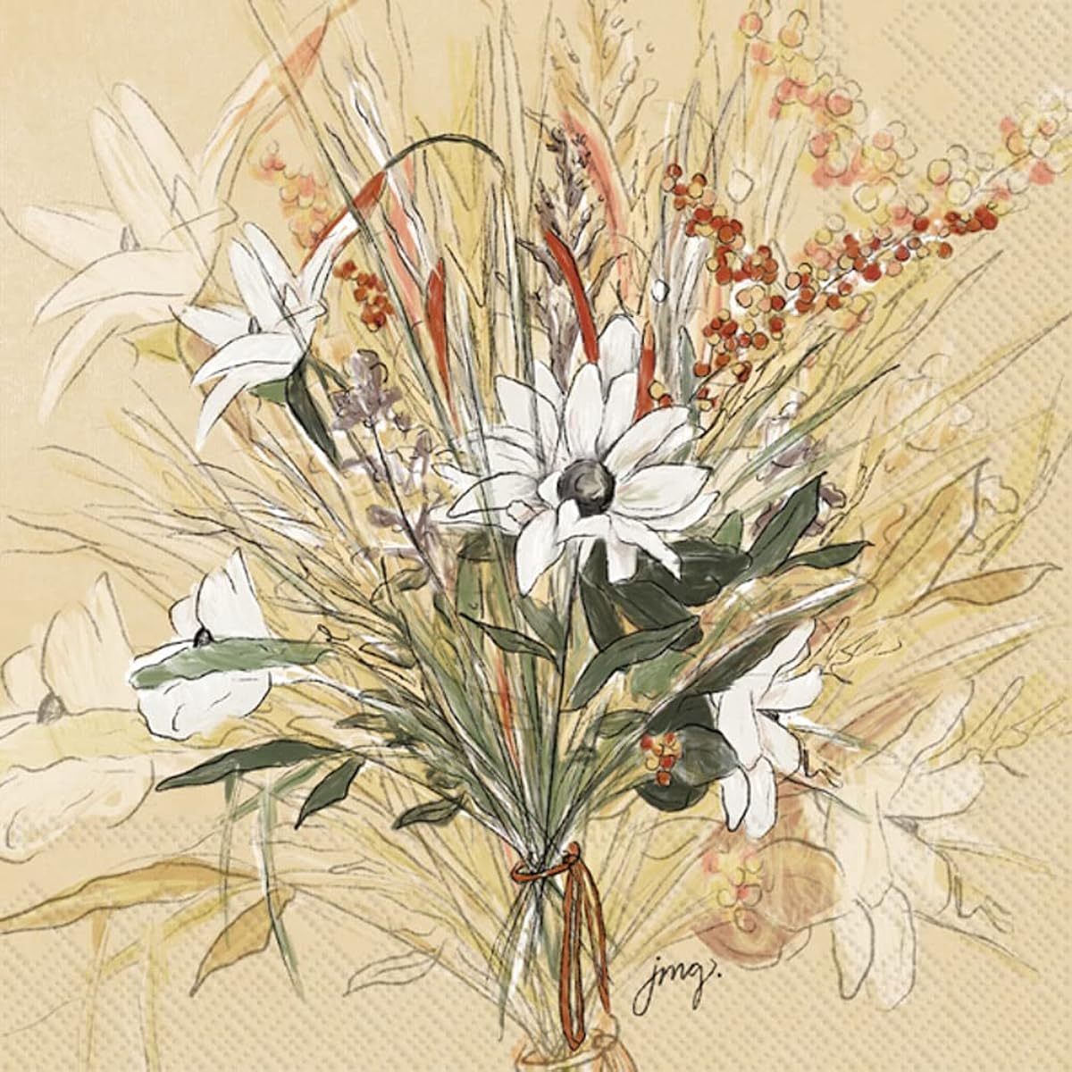 Boston International IHR Floral Fall Thanksgiving 3-ply Paper Napkins, 20-count, Lunch Size, Fall Flowers