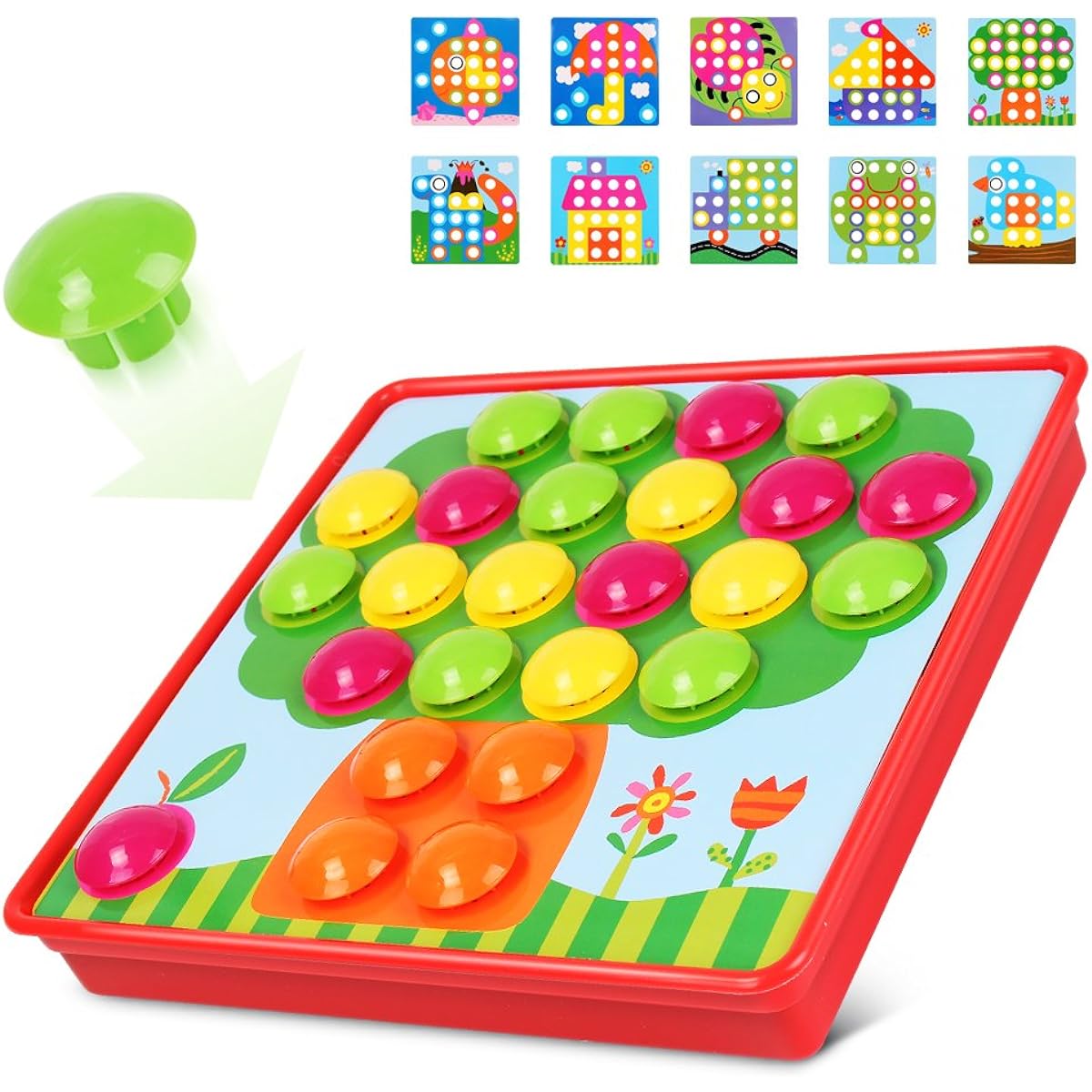 AMOSTING Button Art Colour Matching Mosaic Pegboard Early Learning Educational Toys for Boys and Girls