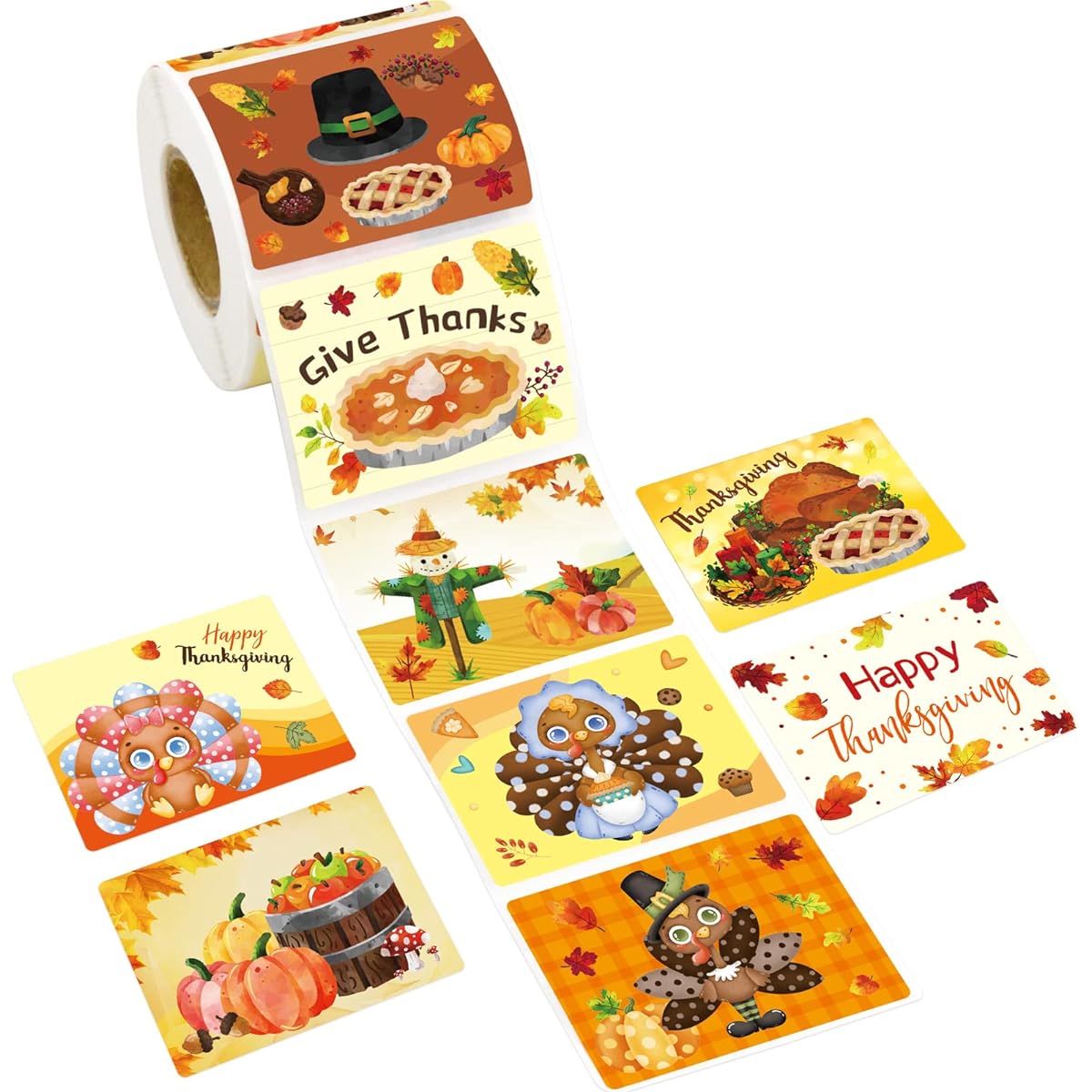 Thanksgiving Stickers for Kids 300 Sheets Turkey Roll Square Stickers Cards Envelopes Gift Boxes Party Supplies