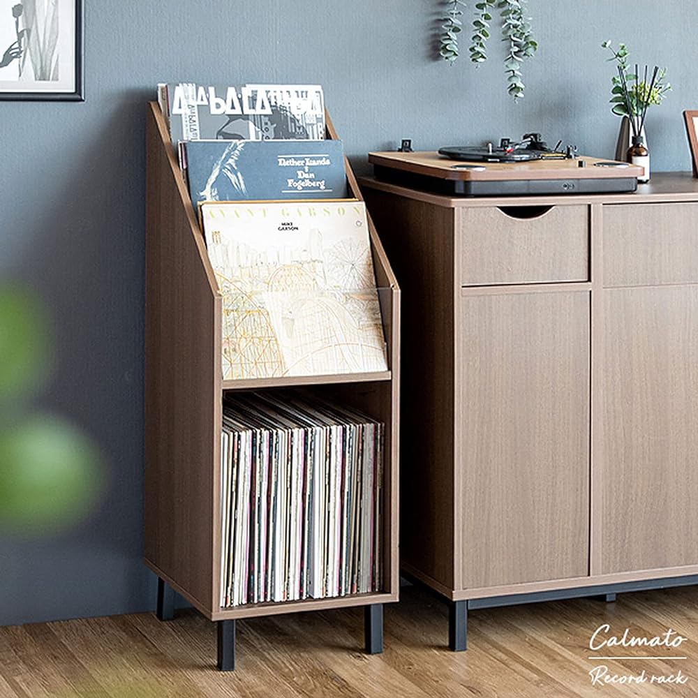 Miyatake Seisakujyo Record Rack Calmato Wood Grain Width 35.5 x Depth 35.5 x Height 100cm Display RK-1000 Brown