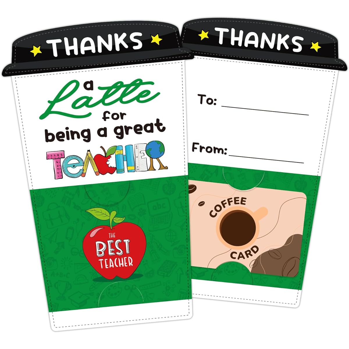 FLYAB Teacher Coffee Gift Card Holder Teacher Appreciation Coffee Gift Card Holder with Envelope