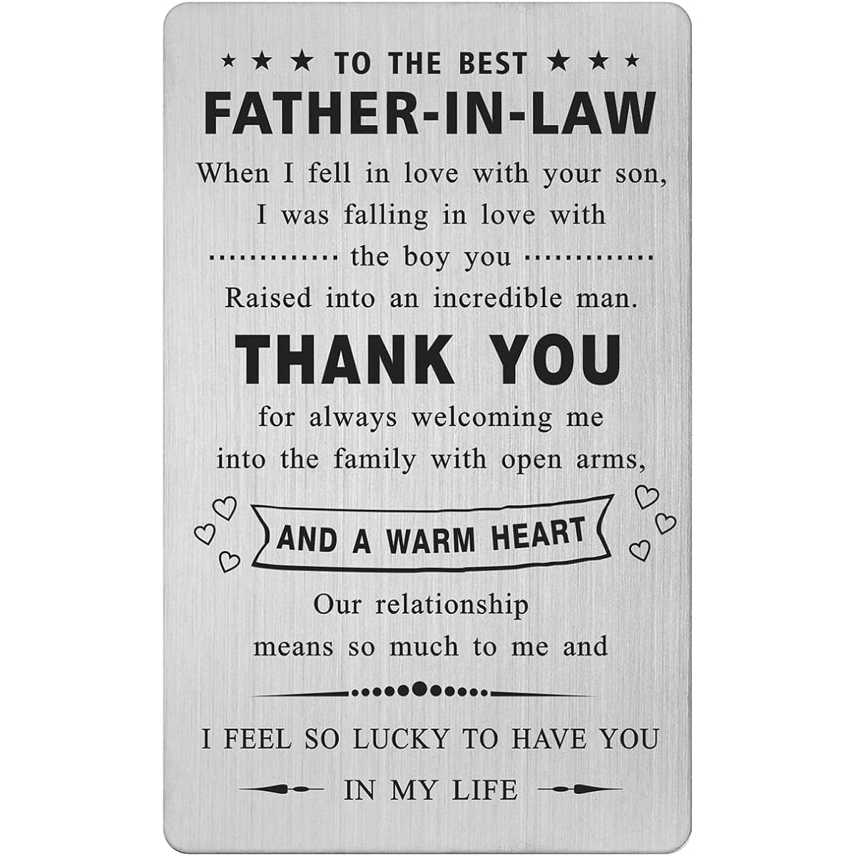Best Father in Law Gift from a Daughter-in-Law Engraved Wallet Card Insert Thank You Father in Law Wedding Gift from a Bride Father's Day Birthday Christmas