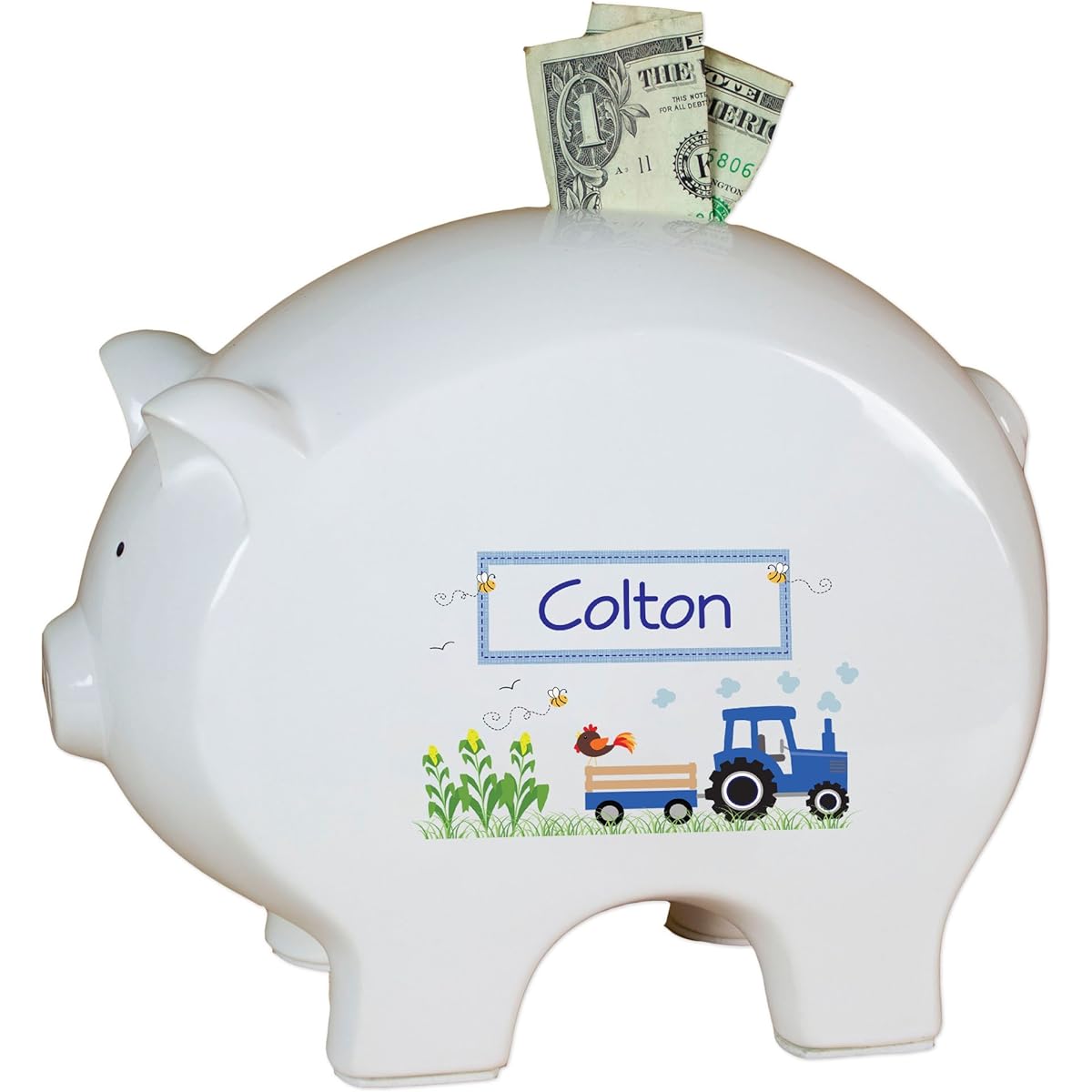 Personalized Blue Tractor Piggy Bank
