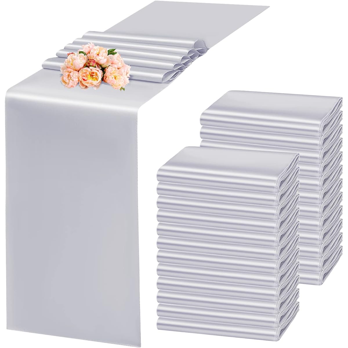Silver Table Runners 24 Pack 12 x 72 Inch Silver Table Runners Silver Centerpieces for Parties Round Table Runners Table Runners for Weddings