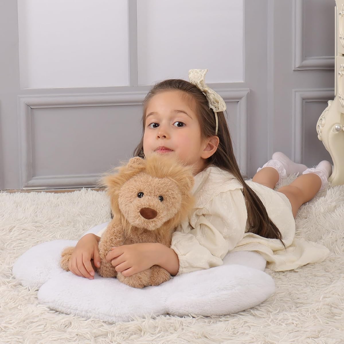 Apricot Lamb Lion Plush Toy, Fluffy and Cute Lion, Sitting Height 23cm