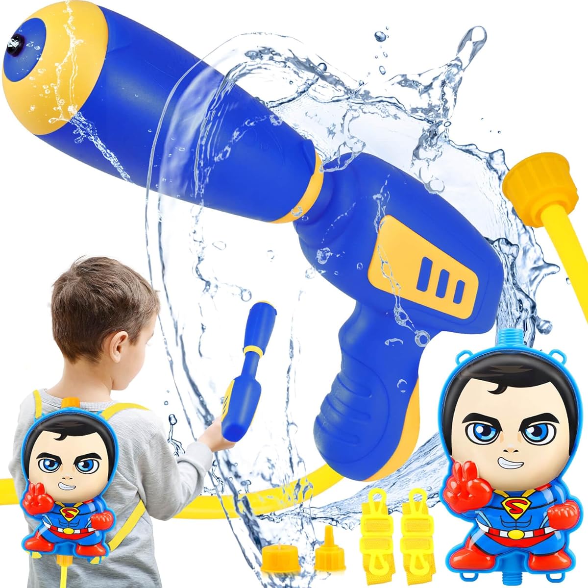 JONEG Water Gun with Backpack Tank, Squirt Gun for Kids, Water Toys for 3-5 Year Old Boys, Super Water Blaster Pistol, Outdoor Pool Toys for 3 4 5 6 7 8 12 Year Old Boys and Girls