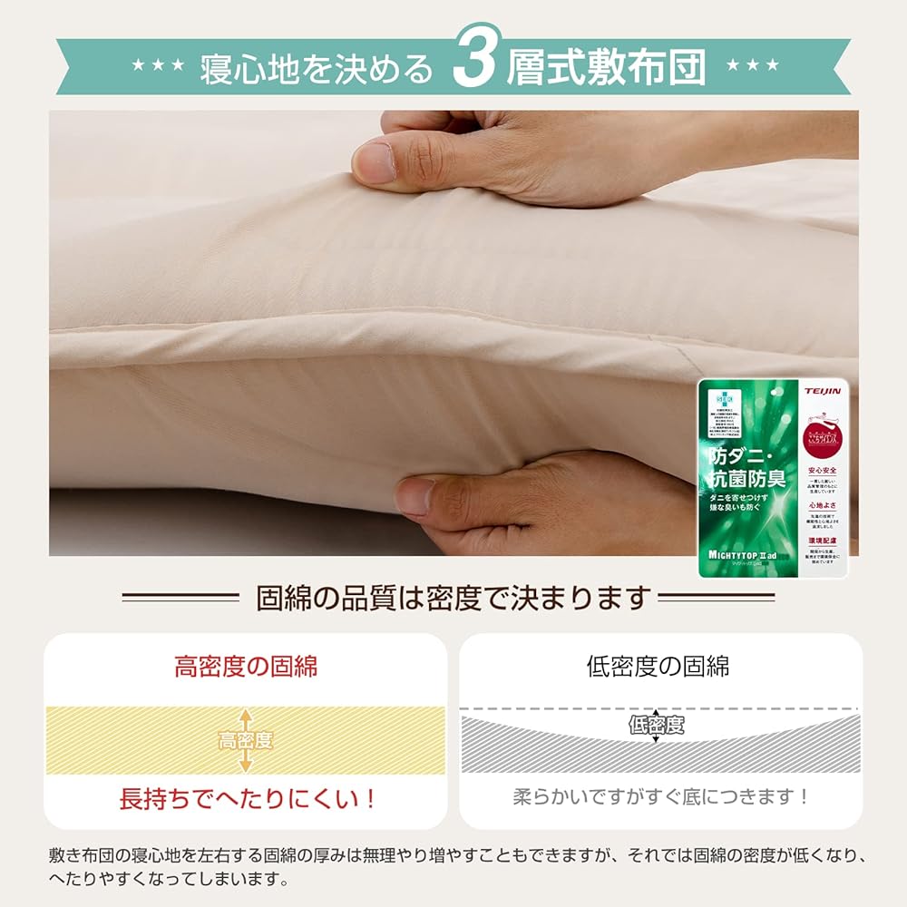 Sun Deco Futon Set, Double Comforter, 9-piece Set, Bedding Set, Bedding Set for Guests, SEK Certified, TEIJIN Mighty Top Filling, Bedspread, Antibacterial, Odor-Resistant, Washable, Comforter Set,