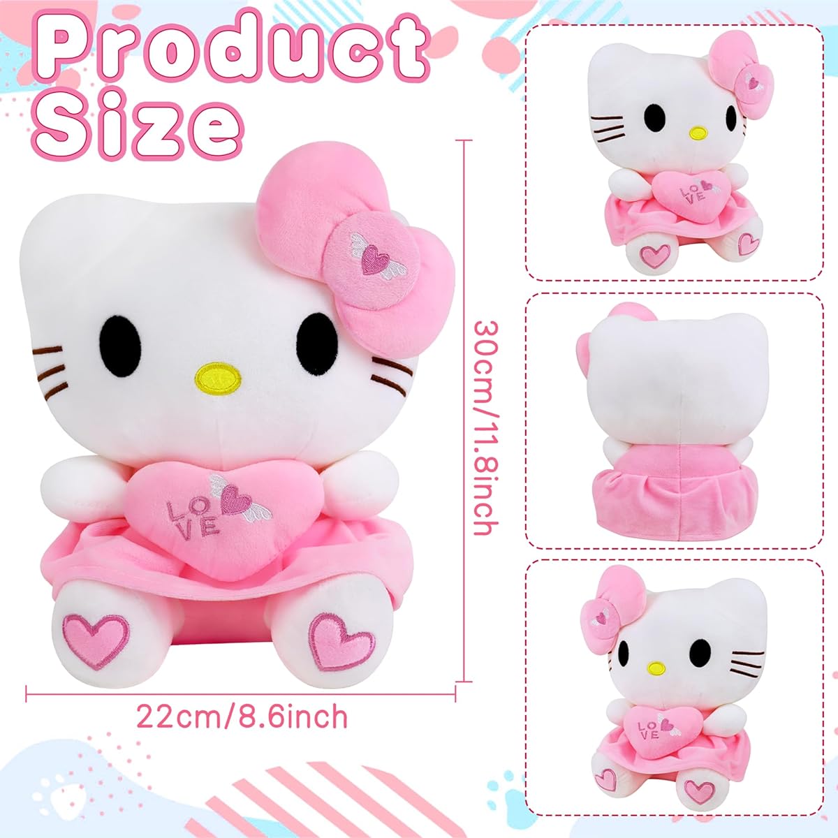 Vifcotlyp Kitty Plush Toy for Girls Stuffed Animals Squishy Mallow Cat with Heart Love Valentine's Day Gift for Kids and Girlfriends