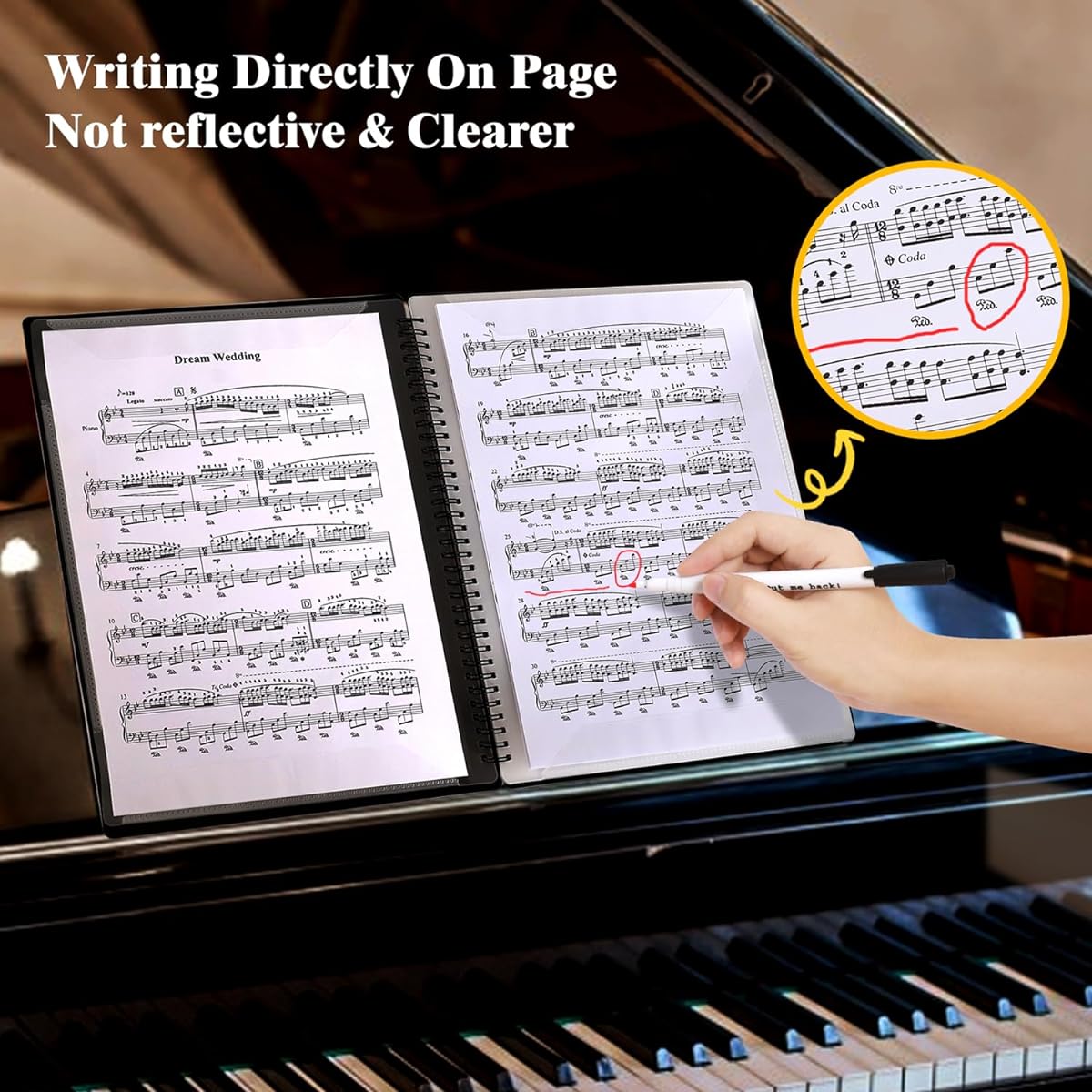 Fansjoy Sheet Music Folder 60 Page Capacity Sheet Music Binder/Holder Spiral Binder Organizer for Sheet Music Storage Letter Size 8.5 x 11 Inch/ Fits A4 Writable Removable Choir Folder (Black)