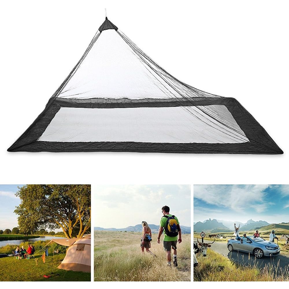 Mosquito Net, Mosquito Net, Camping Mosquito Net, Outdoor Mosquito Repellent, Lightweight, High Density, Easy to Carry, Comes with 4 Fixing Pegs (Black)