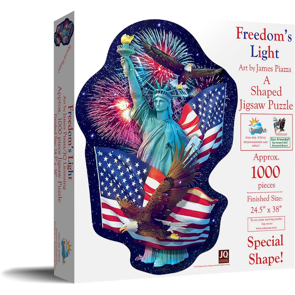 SUNSOUT INC – Freedom's Light – 1000 Piece Special Shape Jigsaw Puzzle Artist: James Piazza – Finished Size 24.5” x 38” – MPN# 97016