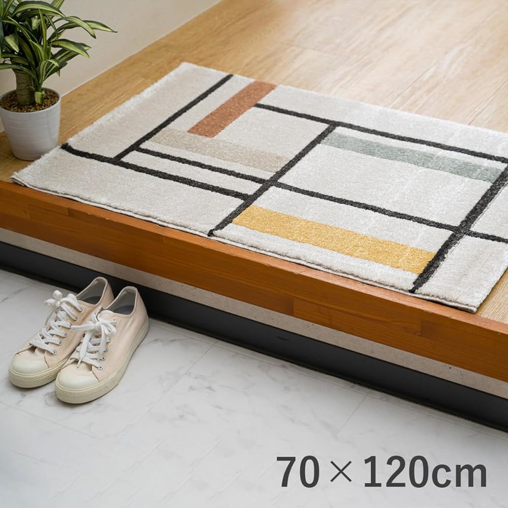 Ikehiko Mat Entrance Indoor Outdoor Import Mike Ivory Approx. 70 x 120cm Rectangle Made in Turkey Wilton Weave Geometric Pattern Modern Simple All Seasons Durable #1311670016401