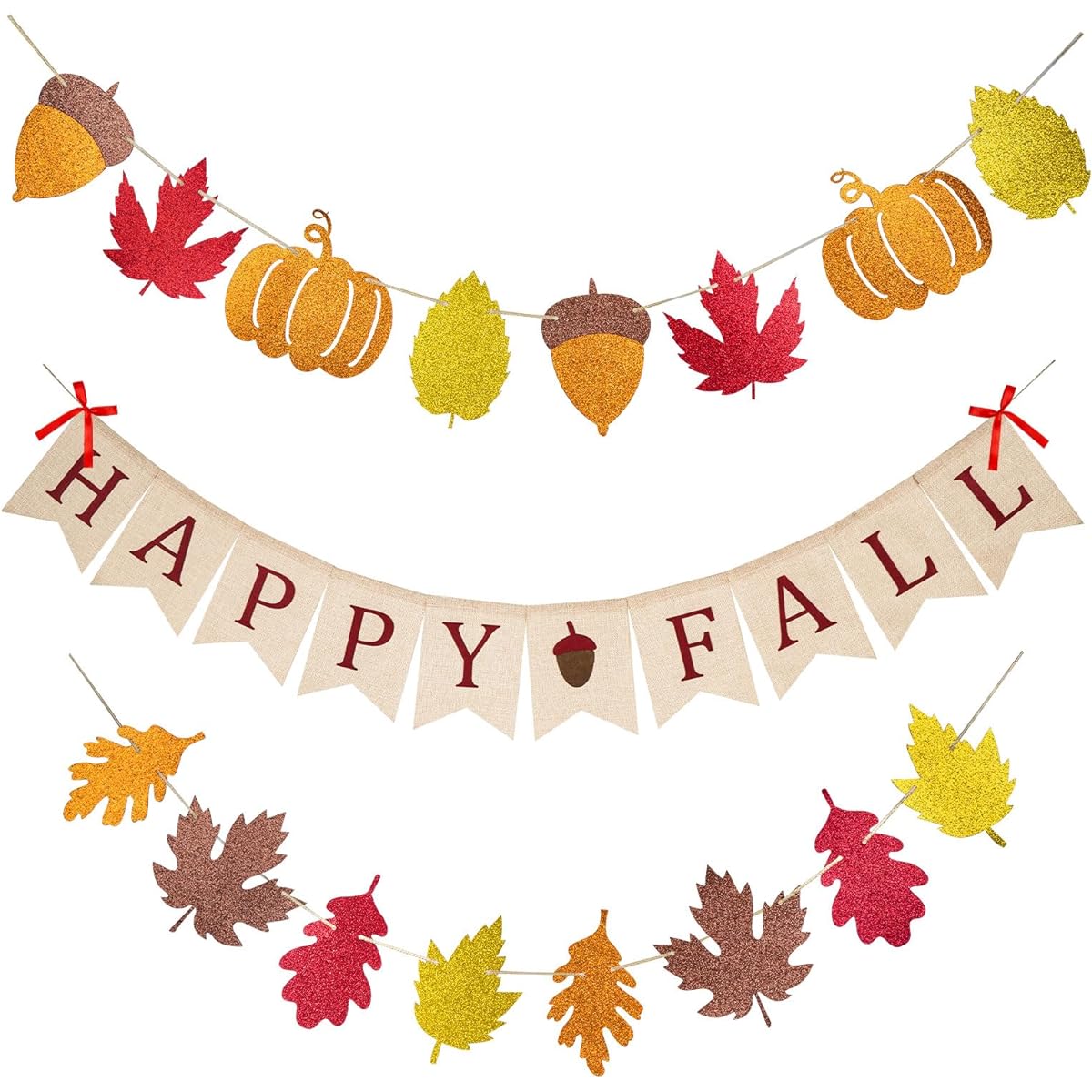 Happy Fall Pumpkin Burlap Banner Harvest Home Decor Pumpkin Maple Leaf Banner Bunting Garland Thanksgiving Day Party Decoration
