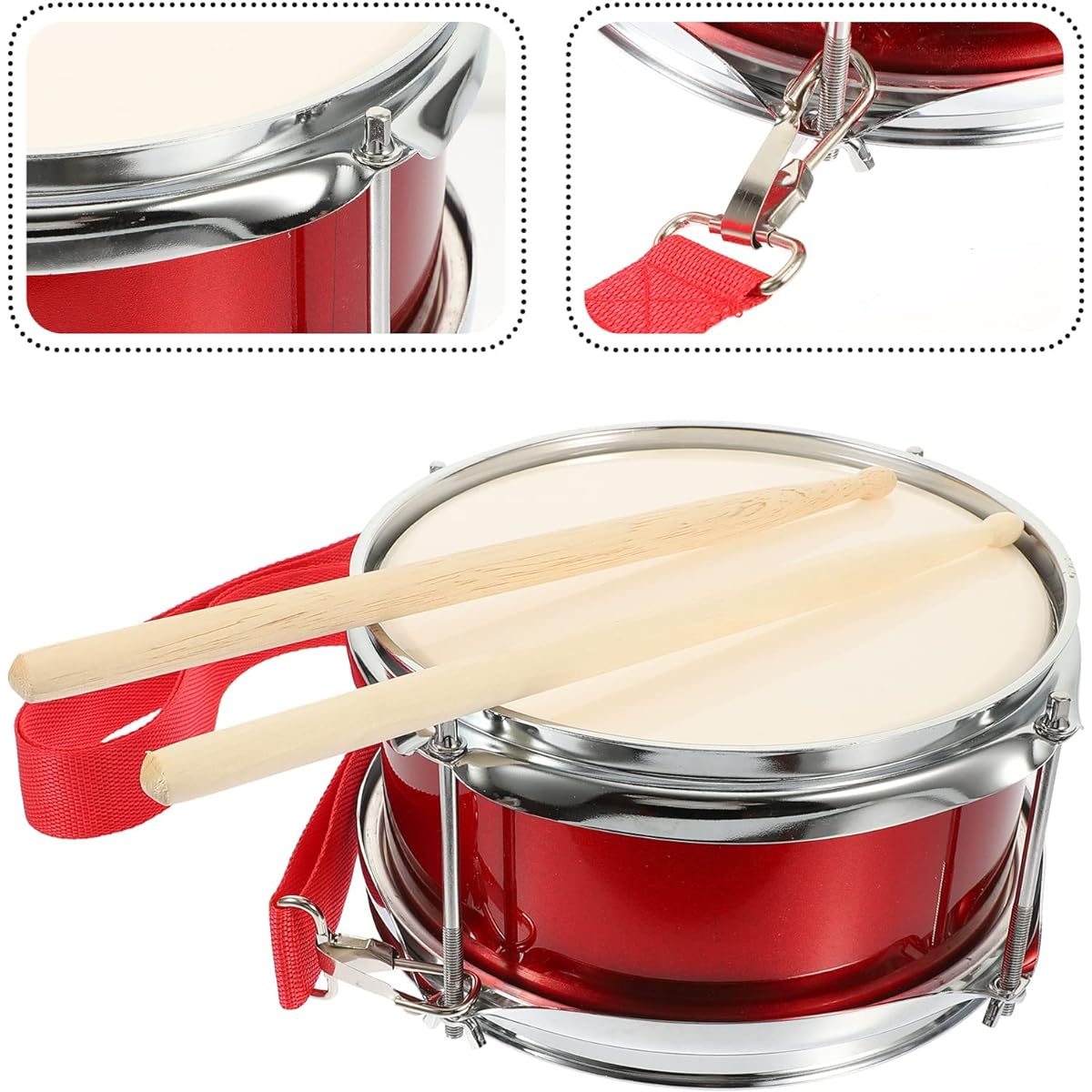 Vaguelly 9" Kids Drum with Mallet and Strap Snare Drum Wooden Percussion Musical Instrument Marching Drum Toy for Kids Ages 3+ Red
