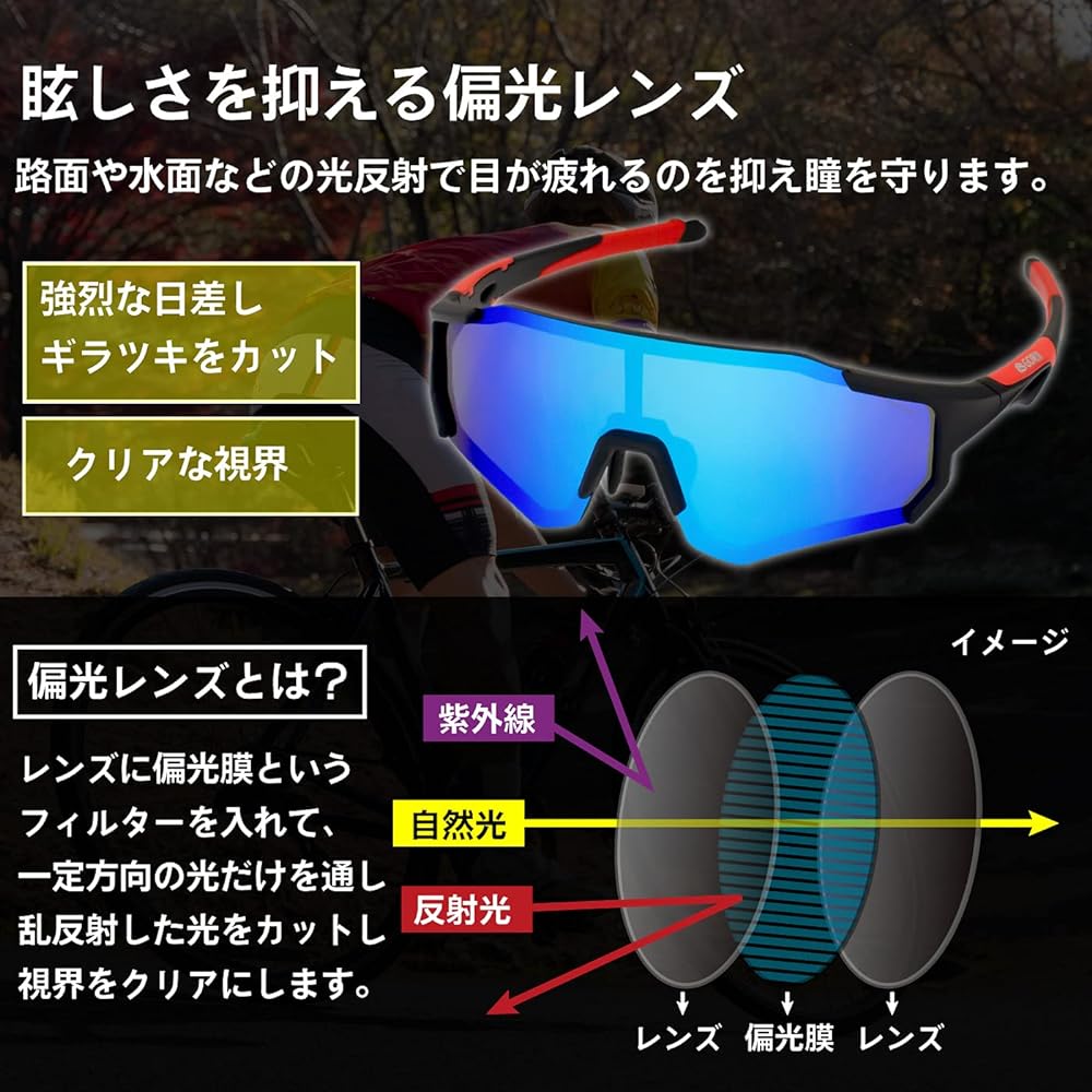[Golix] Polarized Sunglasses, Bicycle, Men's, Women's, UV400 Sports Sunglasses (GS-0218), Polarized Lens, Blue Lens, Stylish, Road Bike, Fishing, Golf, Running, Lightweight, Inner Frame Included