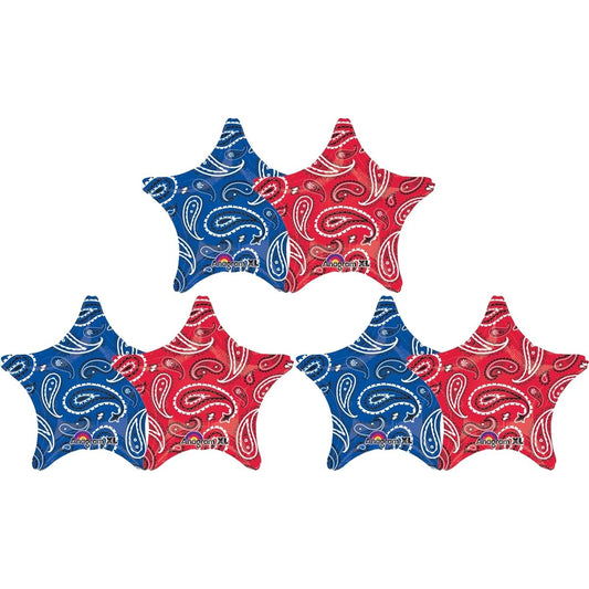 3 THREE 46cm foil BALLOON party BANDANA PRINT western COWBOY hoedown favours red/blue