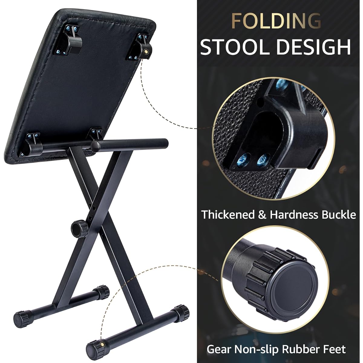 Liscym Keyboard Bench Adjustable X-Style Padded Bench Seat for Electronic Keyboard & Digital Piano (Black)
