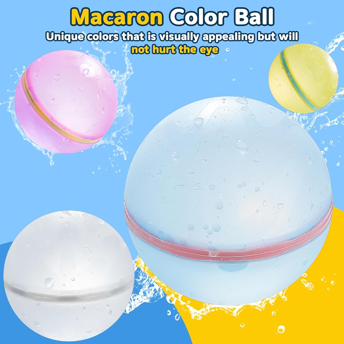 TIZIKCON Reusable Macaron Water Balloons Latex Free Silicone Water Polo Summer Fun Outdoor Water Play Game for Kids/Adults Outdoor Play Bath Backyard Pool Party Supplies (6 Pieces)