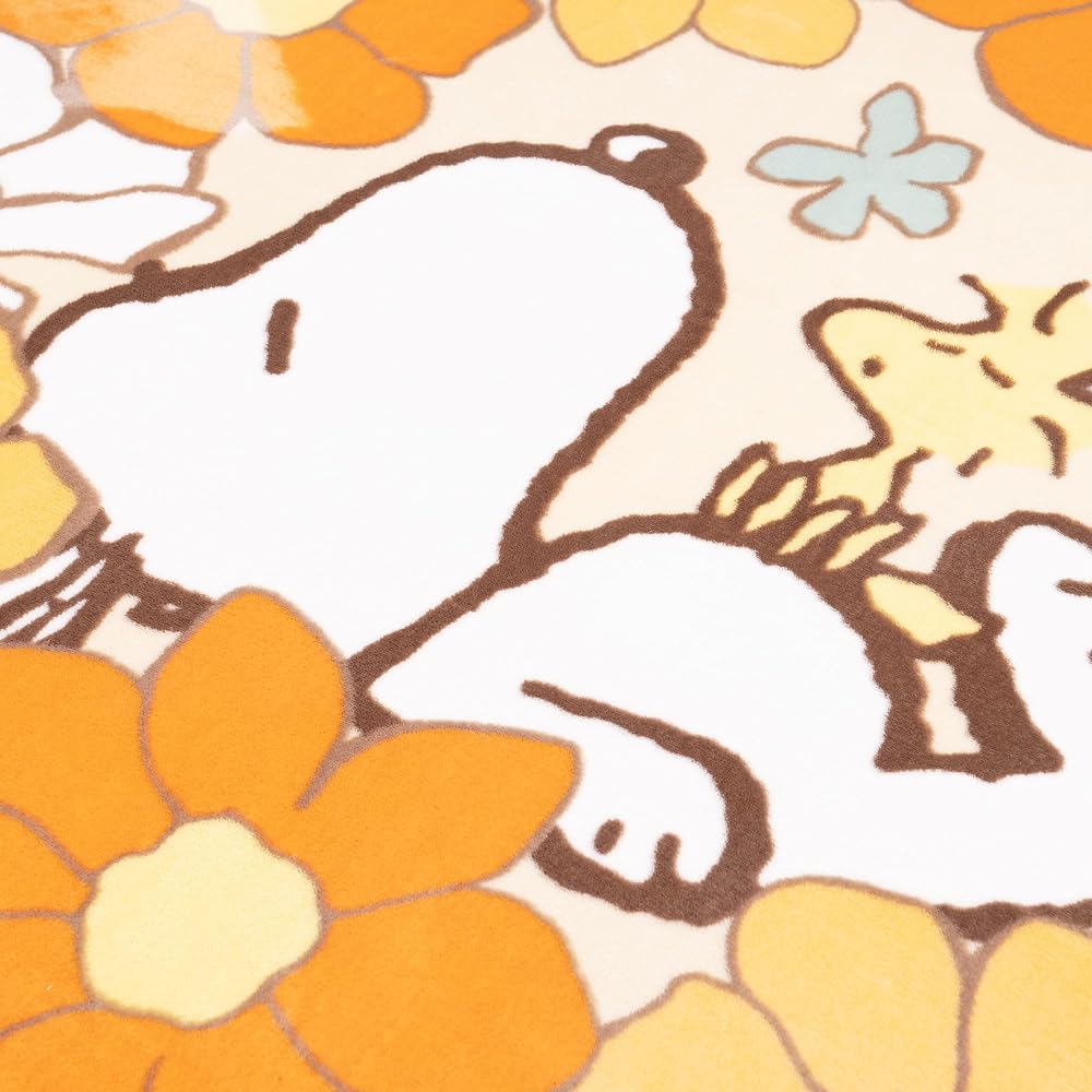 Senko Snoopy Flowers Rug Mat Approx. 180 x 180cm Orange Character Compatible with Floor Heating Cute Fluffy Soft Warm Washable 28073