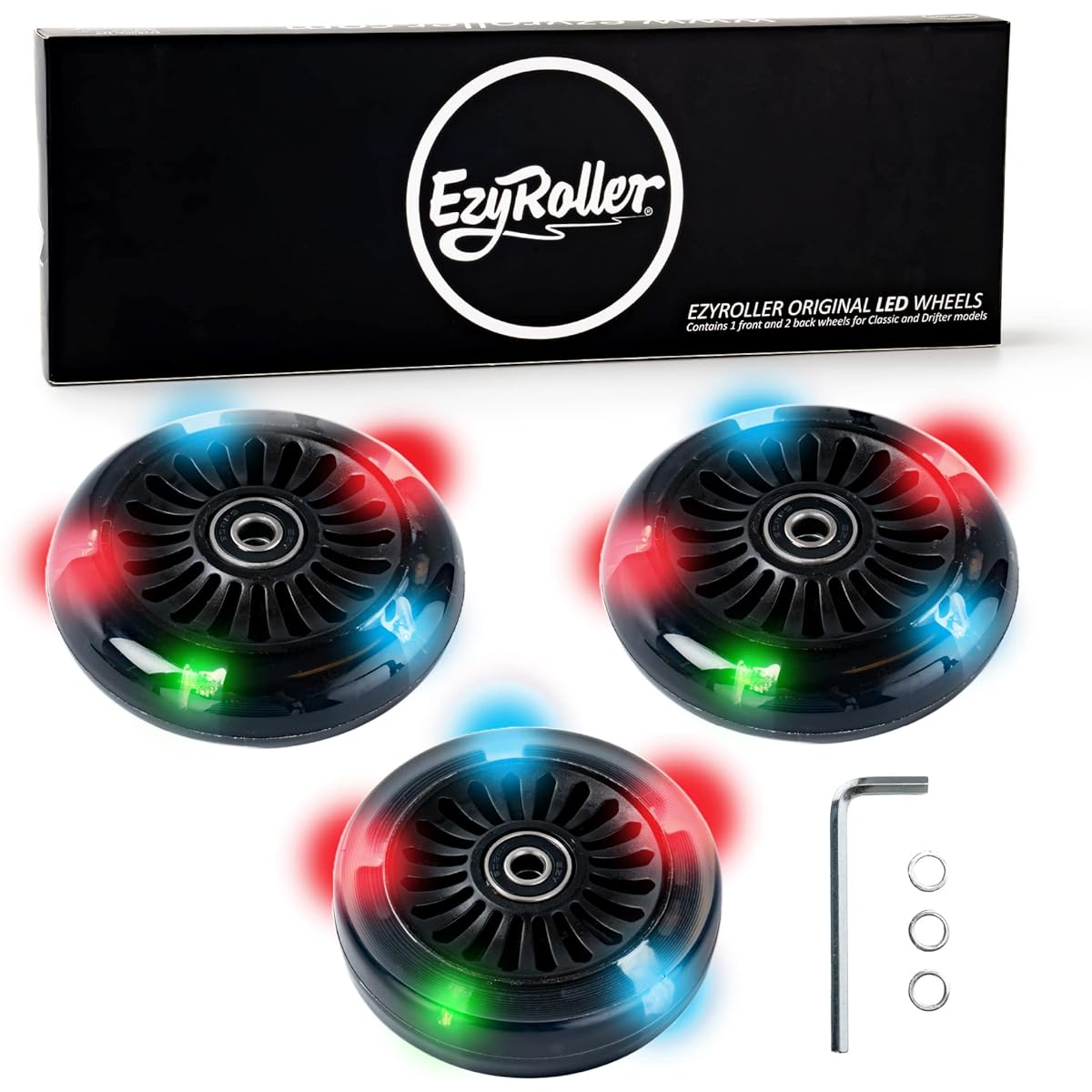 EzyRoller Replacement LED Wheels 96mm Set of 2 Fits Classic, Drifter, and Drifter X