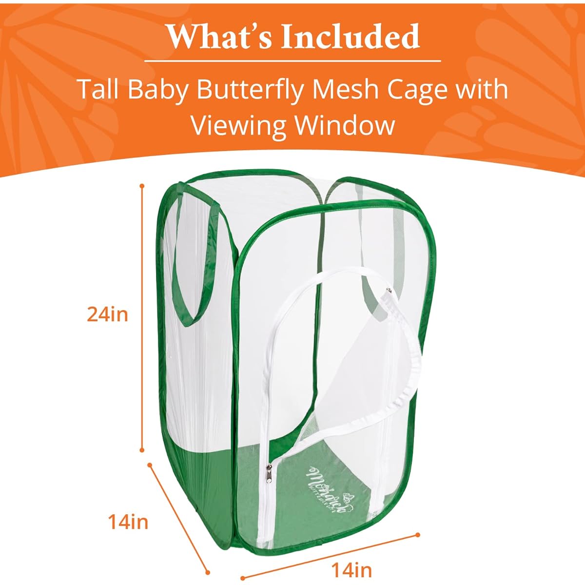 MONARCH BUTTERFLY LIFE Tall Baby Butterfly Cage with Drawbridge Open Door and Viewing Window | 14"L x 14"W x 24"H | Raise up to 10 Monarchs in a Professional Habitat