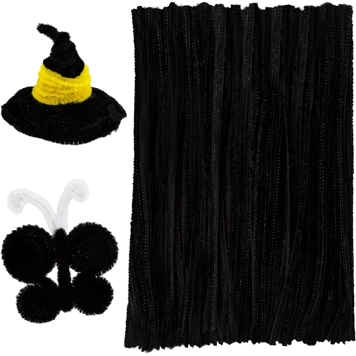 100 Pieces Pipe Cleaners Chenille Stems Plain Pipe Cleaners Bulk for Halloween Christmas DIY Craft Supplies Thick Pipe Cleaners Chenille Stems (Black)