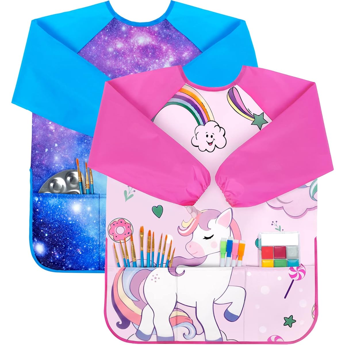 Bassion Kids Smock 23" x 17" Waterproof Art Toddler Smock Round Neck for Kids Boys Girls