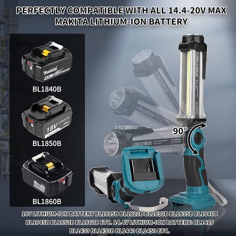 Hipoke Makita Compatible Rechargeable Light, Floodlight, Work Light, Lightweight, Disaster Prevention, Emergencies, Power Outages, Night Construction, Mountain Climbing, Night Fishing, Camping,