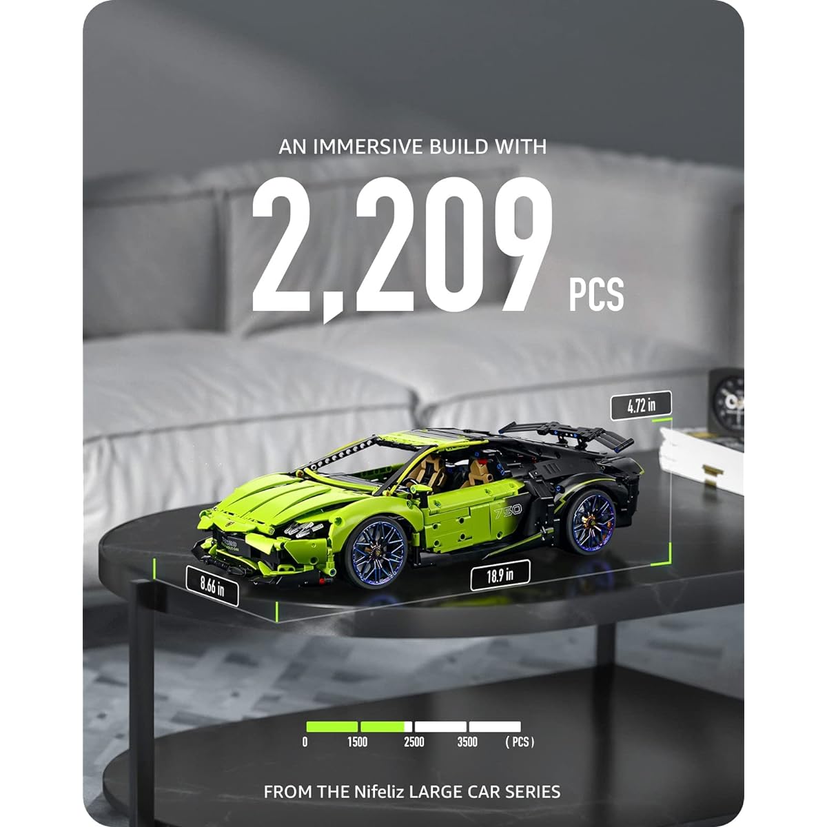Nifeliz LP755 Sports Car Building Set 1:10 MOC Build Racing Model Gradient Vehicles Building Toys for Adults (2,209 Pieces)