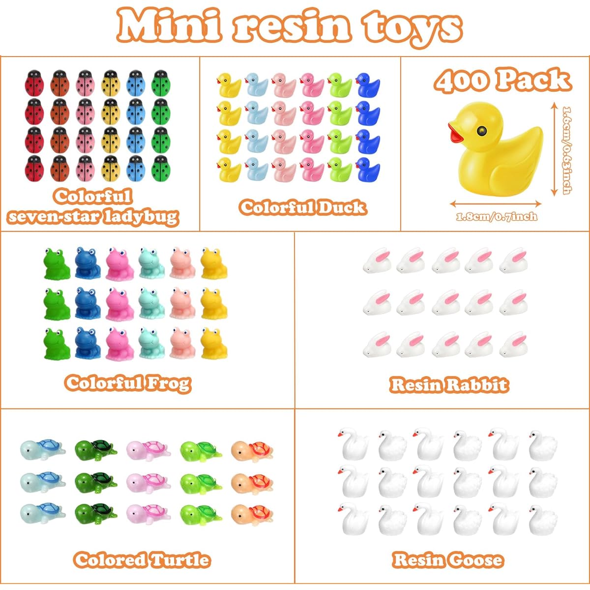 Barydat 400pcs Mini Resin Animal Figures Bulk for Pranks, Hide Crafts, Small Resin Charms, Miniature Animal Figures Toys, Mini Goodies, Christmas Party Favors, Garden Decoration Ornaments (Cute)
